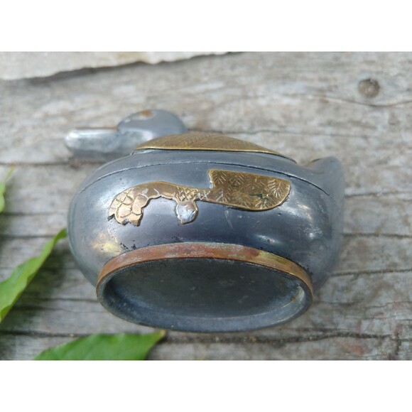 Vintage Pewter Duck Jewelry Box, Duck Decor - Picture 6 of 10